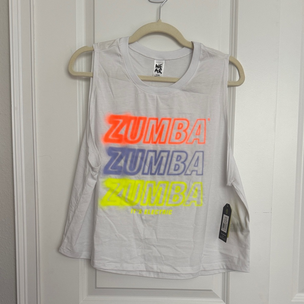 Zumba Fitness Women's White Muscle Tee with Neon Accents